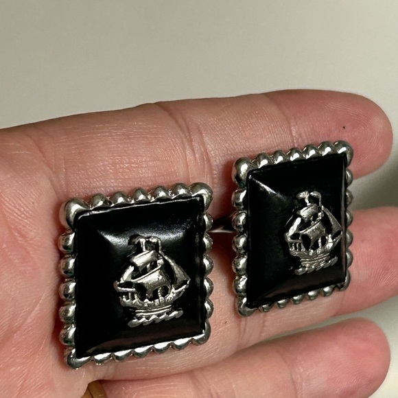 4/$50 nautical wedding Black and Silver Ship Cufflinks 🚢 - Picture 3 of 6